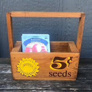 Rustic Wooden Seed Caddy with Handle - Sunflower